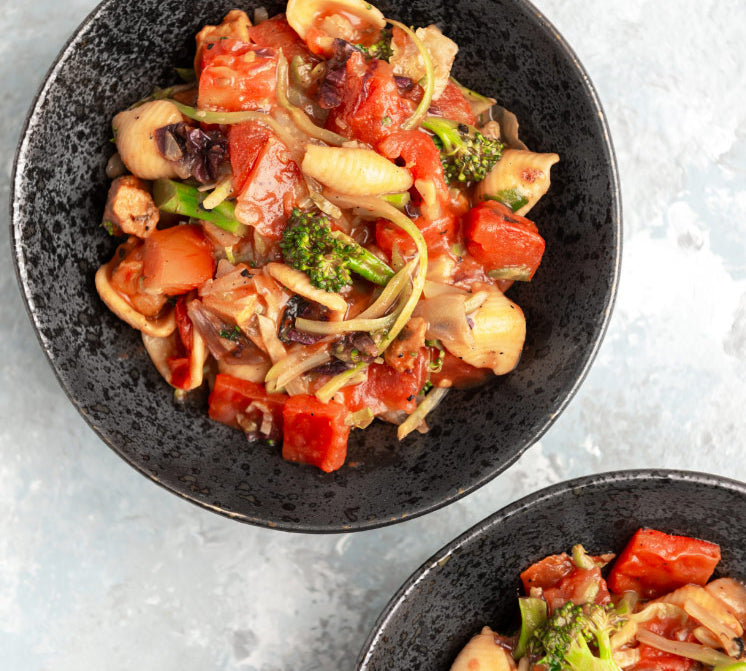 pasta parm with broccoli slaw