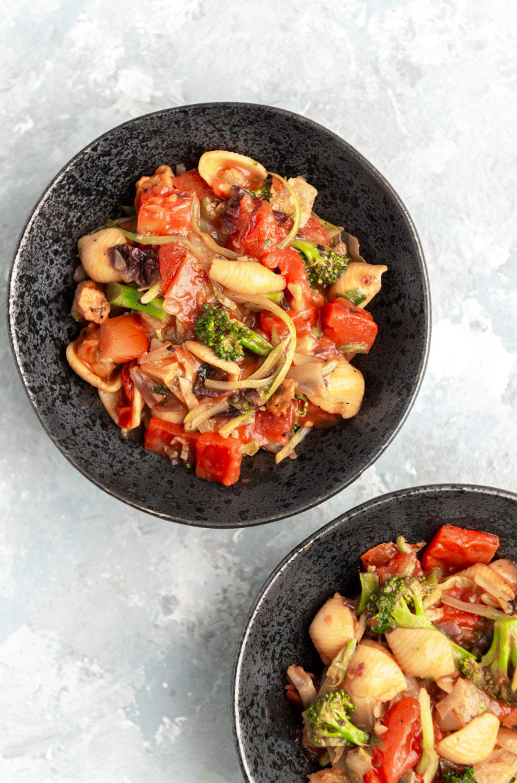 pasta parm with broccoli slaw