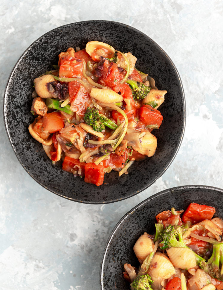 pasta parm with broccoli slaw