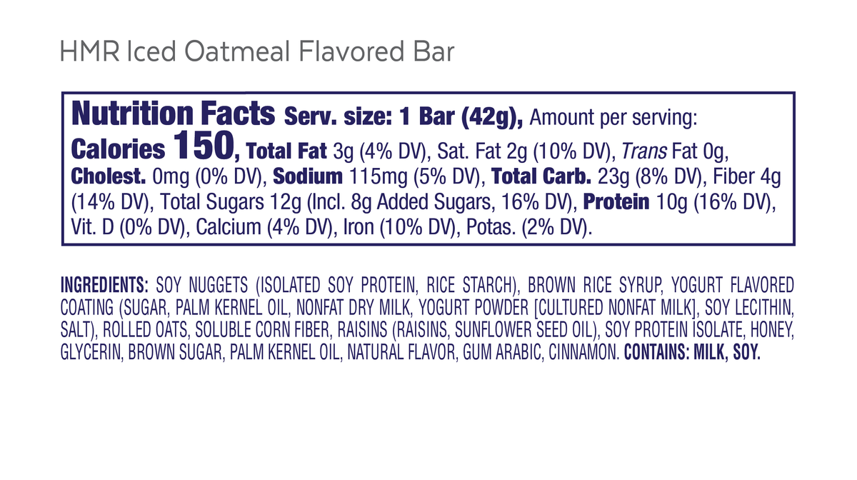 Ingredients Bar Sheet Example Iced Oatmeal Bar – HMR